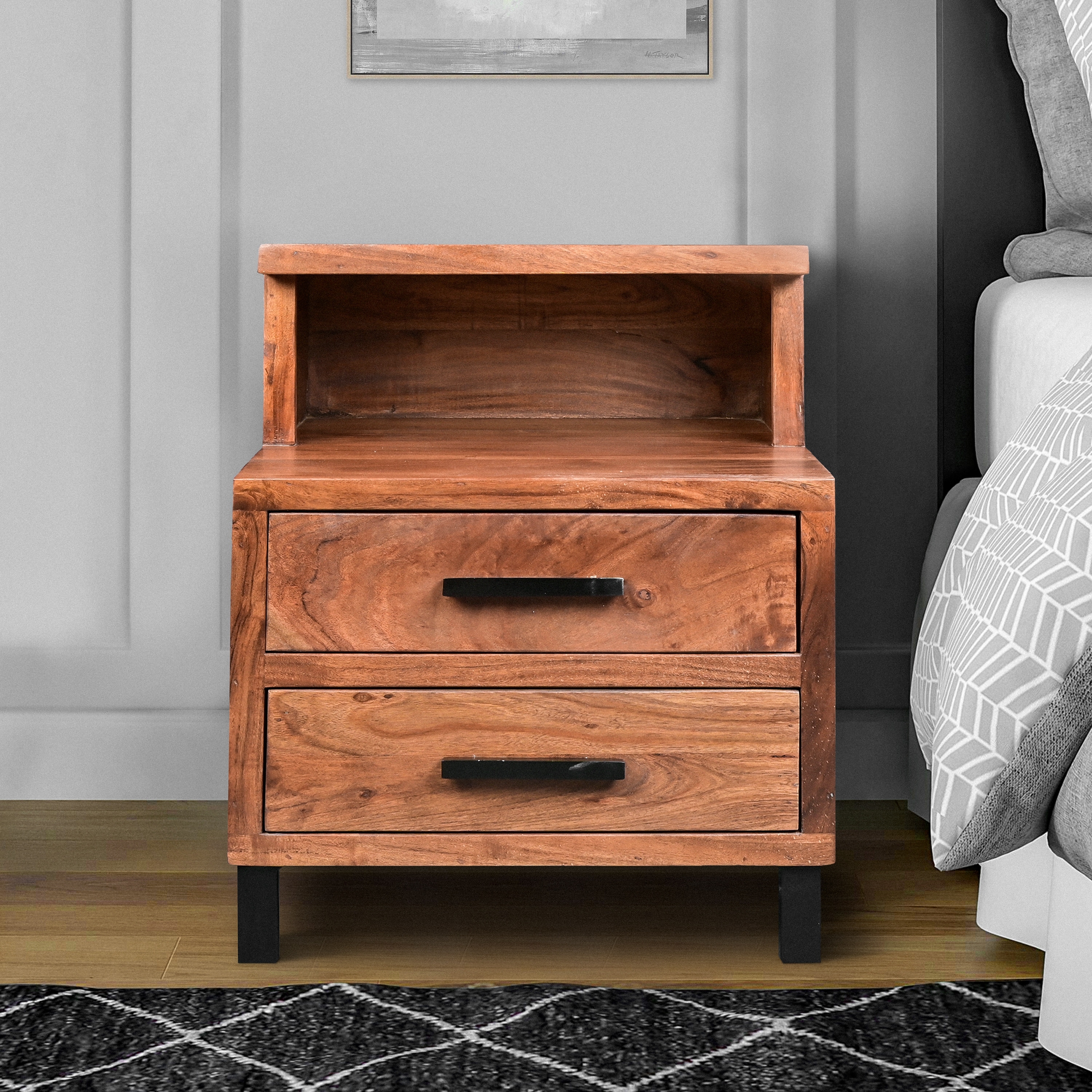 Acacia cheap wood nightstand