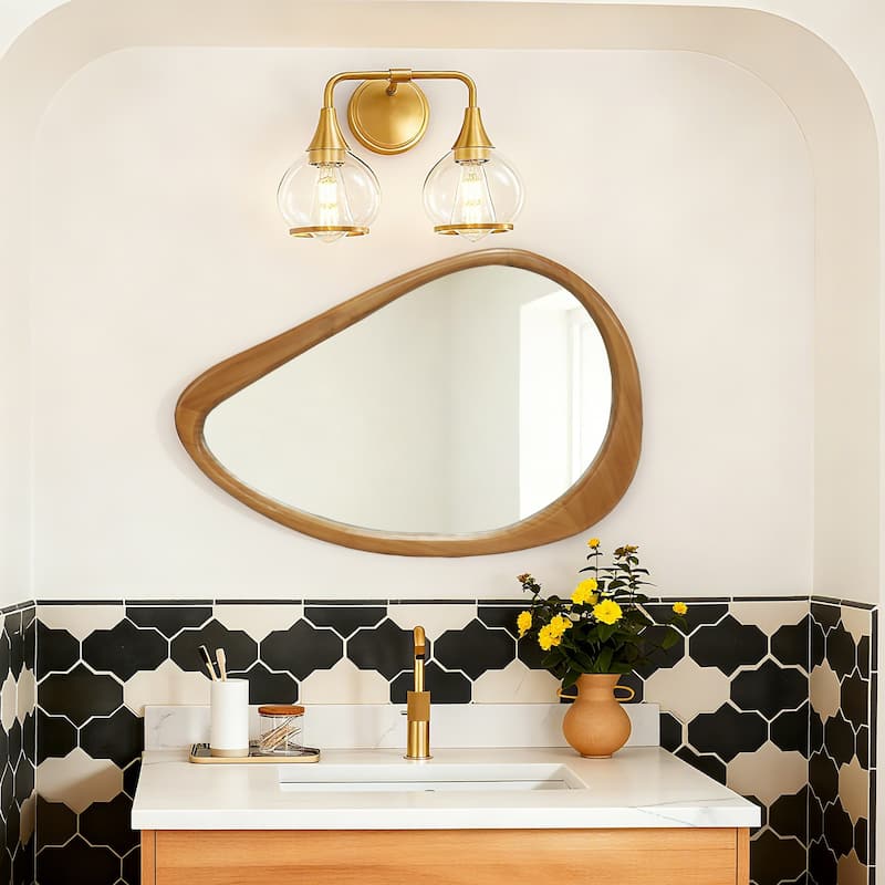 Modern Irregular Teardrop Wooden Wall Mirror, 29.92" x 20.08" Decorative Accent Mirror for Bathroom, Bedroom, Living Room