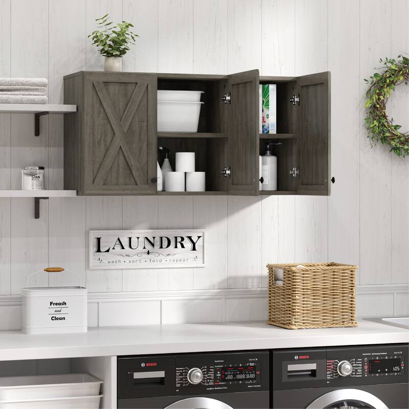 Farmhouse Wall Cabinet with 3 Doors and Shelves