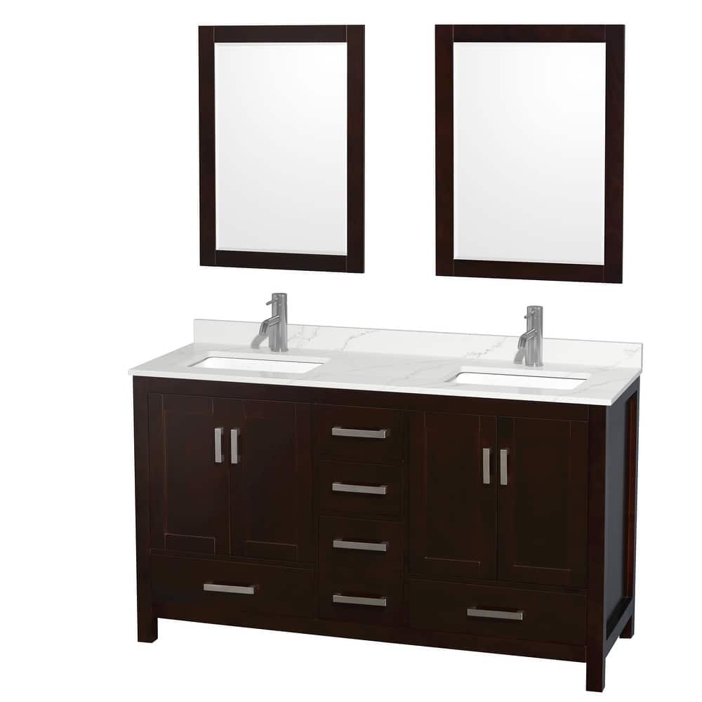 Sheffield 60-inch Double Vanity,Single Hole Quartz Top,24-inch Mirrors