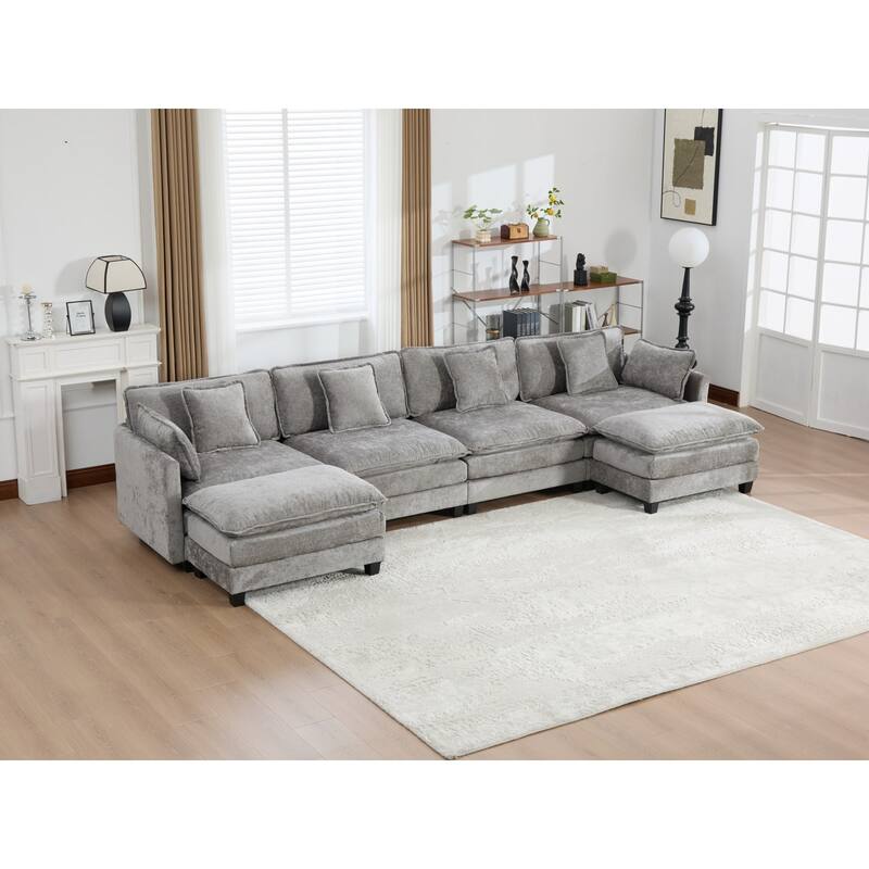 Roomfitters Large Upholstered 4-Seater Sofa with Plush Cushions and Pillows, Modern Cloud Couch for Living Room