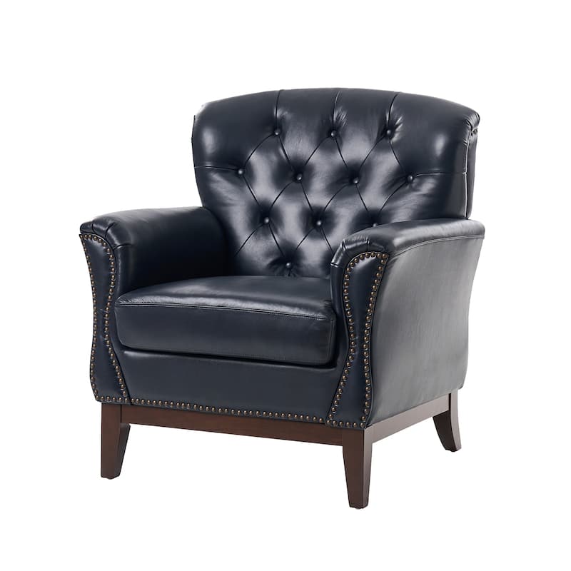 Burt Traditional Genuine Leather Accent Chair with Tufted Wing Back by HULALA HOME