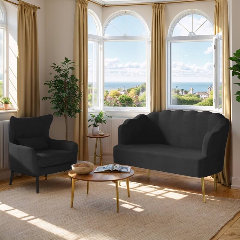 Velvet Tuft Thick Cushion Metal Legs Loveseat Sofa