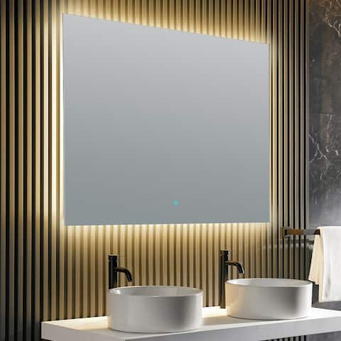 ANZZI Autumn Polished Silver 36 in. x 48 in. Frameless LED Bathroom Mirror with Defogger