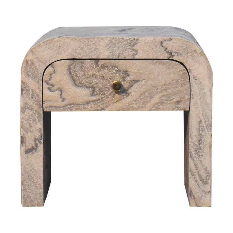 HomeRoots 16" Beige And Gray Faux Marble One Drawer Nightstand