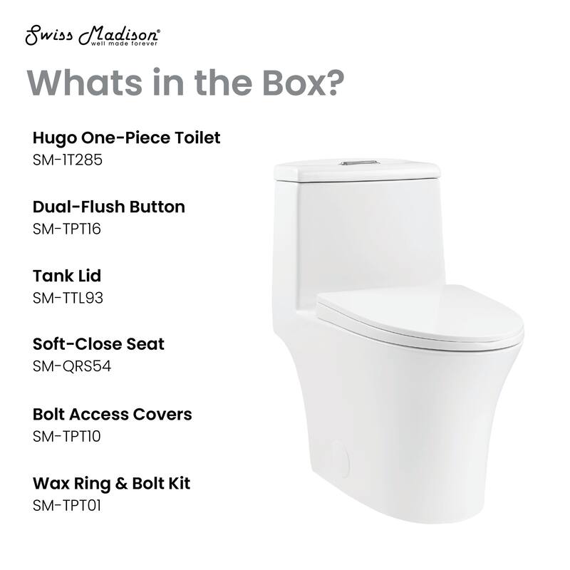 Poitiers One Piece Elongated Dual Flush Toilet 1.1 / 1.6 Gpf - 27.2" x 14.95" 28.95"
