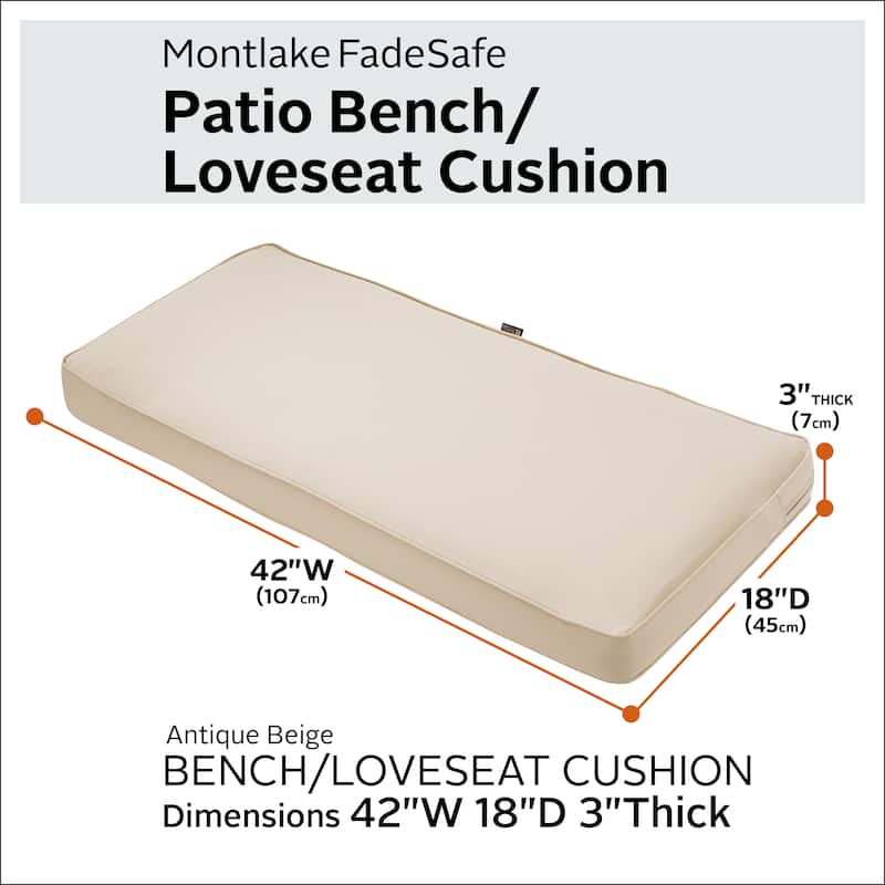 Classic Accessories Montlake FadeSafe Water-Repellent Outdoor Bench Cushion, 42"W x 18"D x 3"T