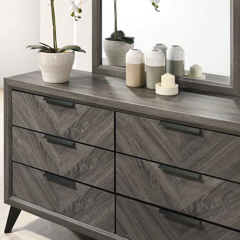 Ovex Contemporary Grey 59-inch Wide Solid Wood 6-Drawer 2-Piece Dresser and Mirror Set by Furniture of America