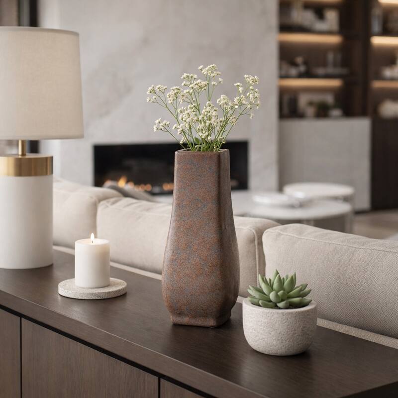 Decorative Vase - Brown/Red Ceramic Modern Flared - 14.0"