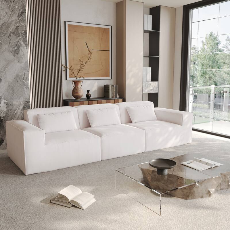 118" Modular Sofa Sectional Couch with Movable Fabric Cover & 3 Pillows, Comfy 3-Seater Corduroy Fabric Couch