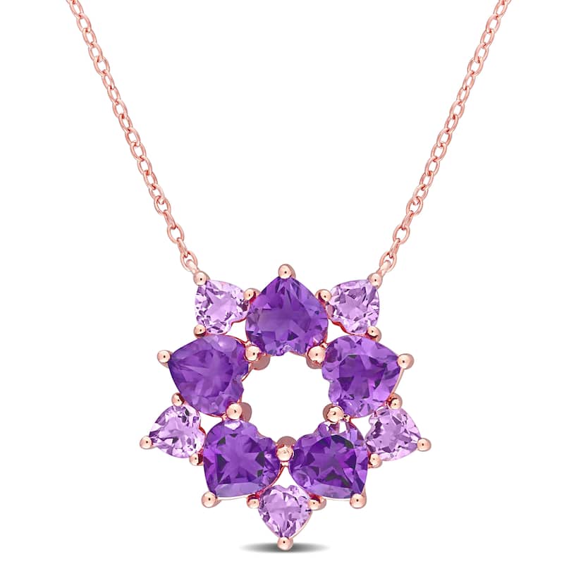 Miadora Rose Plated Sterling Silver Amethyst Floral Station Necklace
