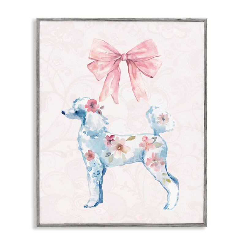 Stupell Pastel Floral Dog Framed Giclee Art Design By Carol Robinson - 16 x 20 - Grey