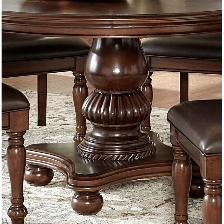 Traditional Dining Table 1pc Brown Cherry Finish Pedestal Base Round Table Dining Room Furniture