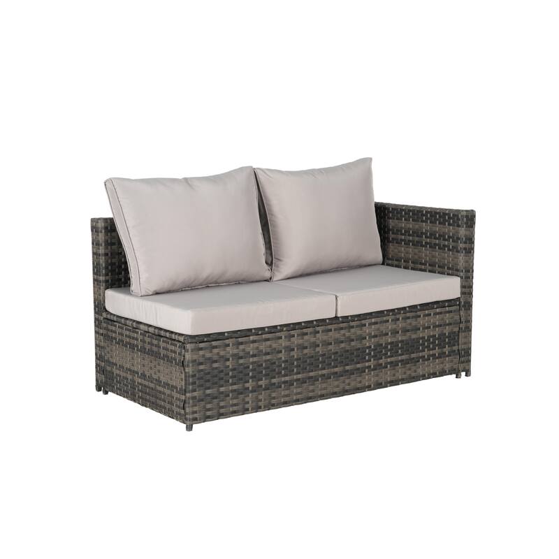 6-Piece Outdoor Patio Wicker Sectional Sofa Set with Corner Table & Glass Top Table