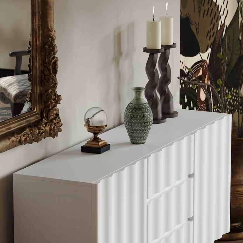 White Office & Home Storage Cabinet Organization,3 Drawers, 2 Doors, Thick-Panel Design