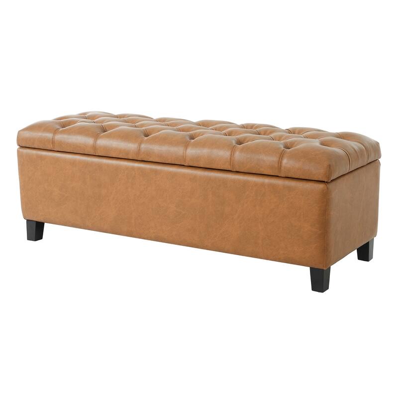 Ottoman Bench with Dark Brown PU Storage Surface