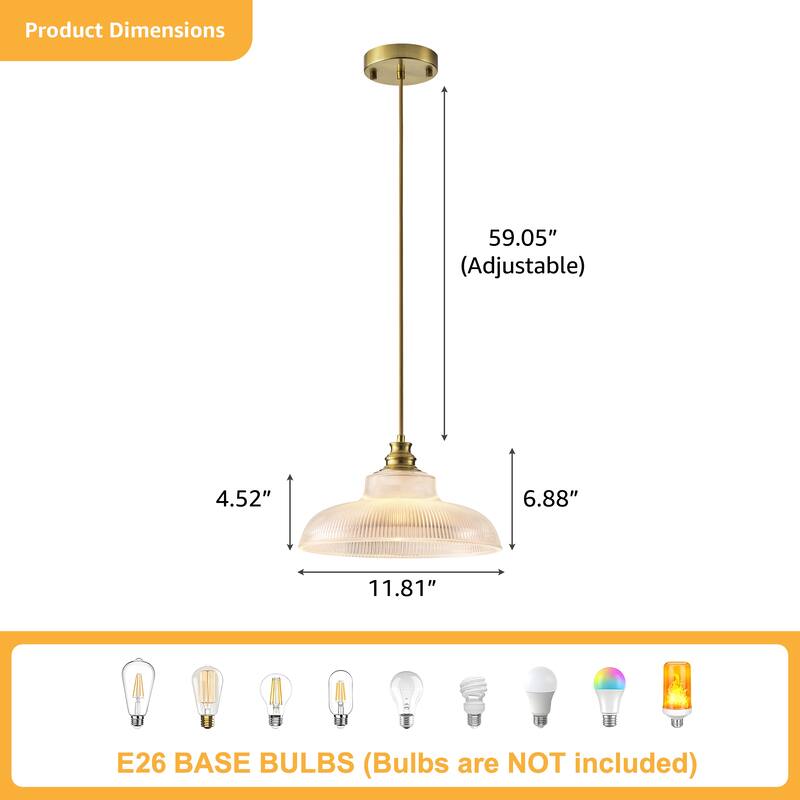 Starsky 1-Light Farmhouse Dome Ribbed Glass Texture Single Pendant