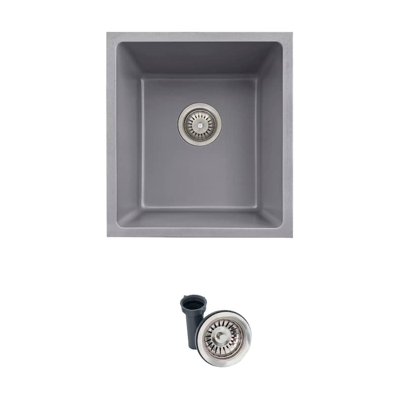 STYLISH 15.5 inches L x 17.5 inches W Dual Mount Single Bowl Composite Granite Kitchen Sink with Strainer - 15.5" x 17.5" x 8.5"