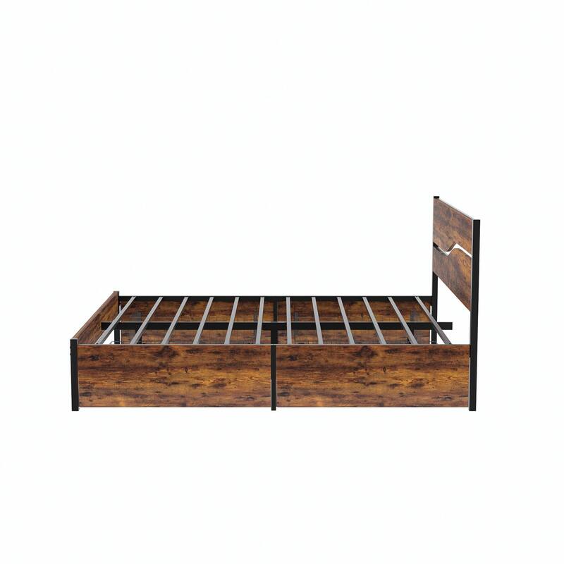 VECELO Upholstered Platform Bed Frame with 4 Storage Drawers, Full/Queen Size