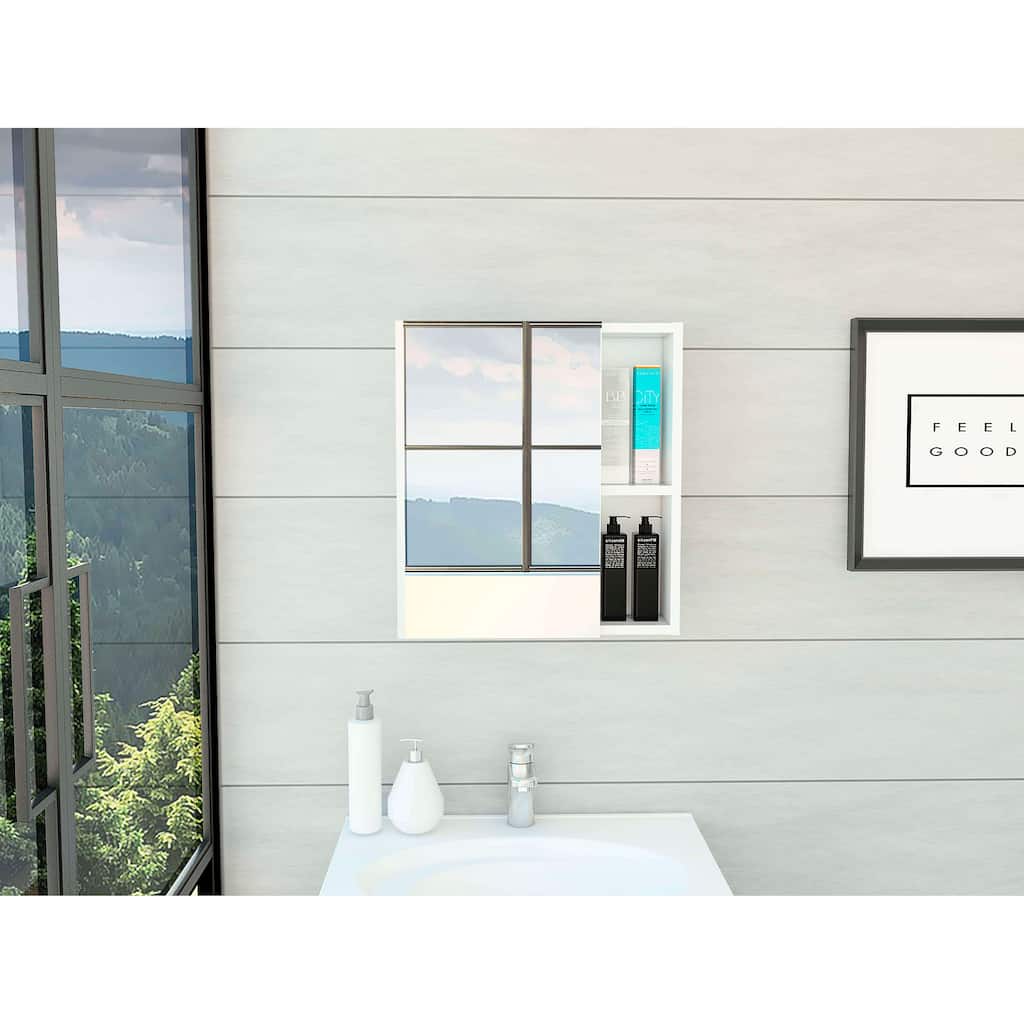Medicine Cabinet - 17.7" W, 19" H, Mirror Door, 3 Interior Shelves, 2 Open Shelves, Wall-Mounted Storage