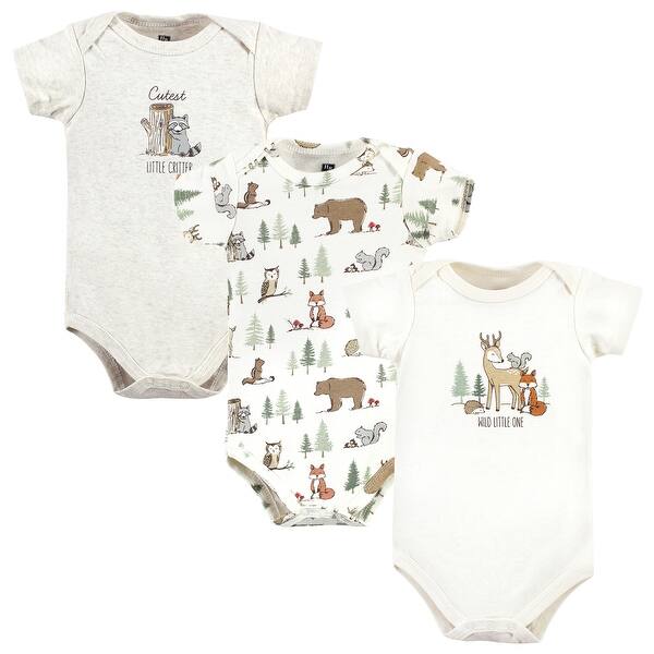 slide 1 of 1, Hudson Baby Cotton Bodysuits, Forest Animals 3-Pack 12-18 Months - Forest Animals 3-Pack