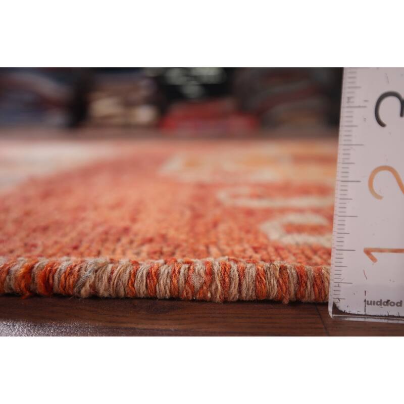 Handmade Orange Geometric Oushak Turkish Vintage Runner Rug - 3'3"x 9'4"