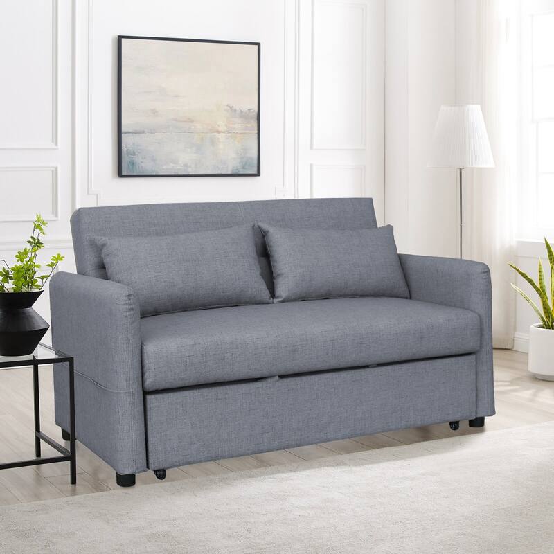 gray cloth grain leather leisure two-seat sofa
