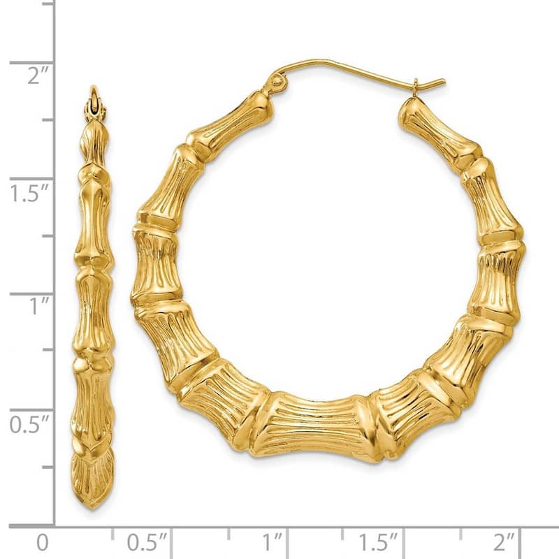 Curata 14k Yellow Gold Polished Bamboo Hoop Earrings - 33x8mm