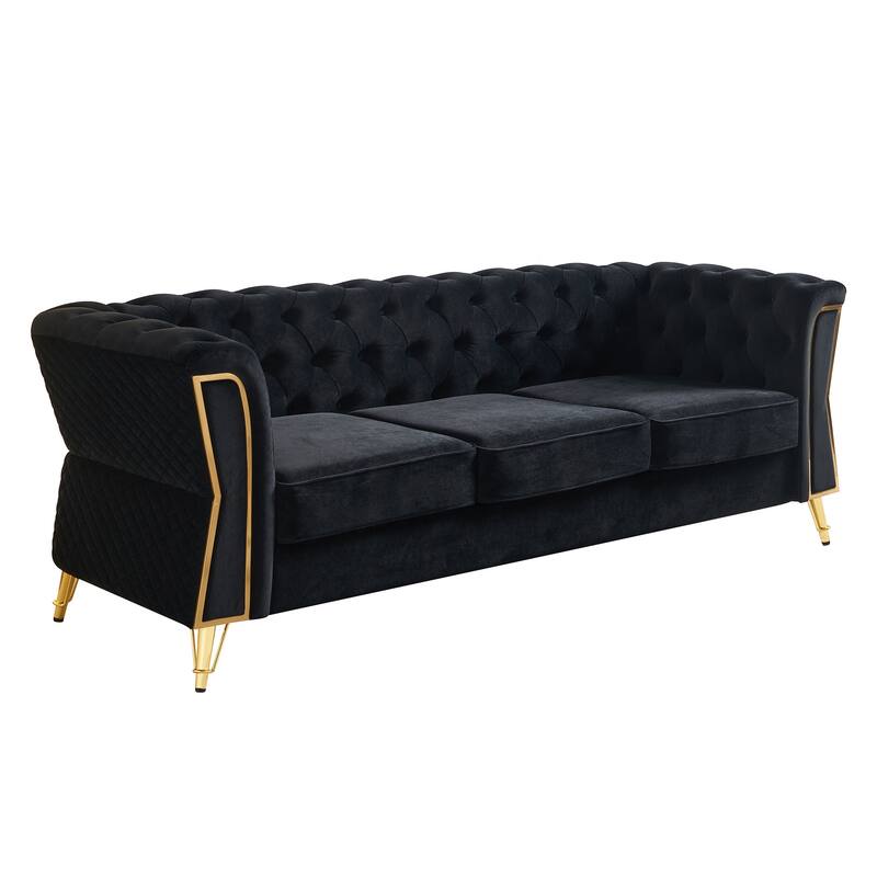 Modern Tufted Velvet Sofa 87.4 inch for Living Room