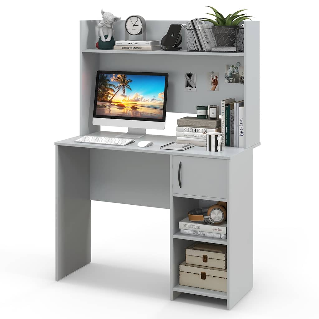 Gymax Computer Desk Home Office Desk w/ Raised Display Shelf & 2 Open