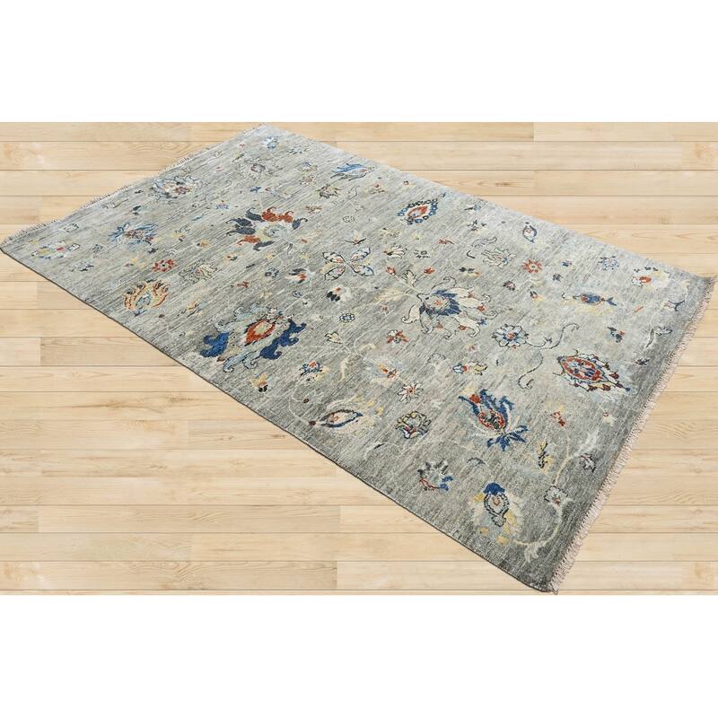 Transitional Turkish Oushak Gray Wool Oriental Area Rug Hand Knotted - 5' 6'' x 8' 4''