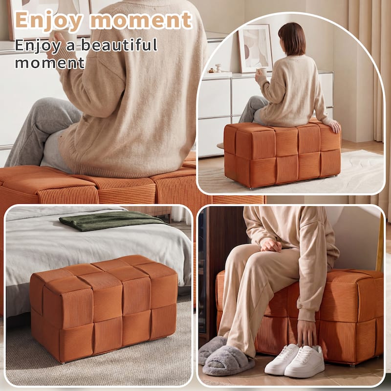 Ottoman Foot Rest Soft and Comfortable Ottoman Square Corduroy Woven Design Sofa Stool