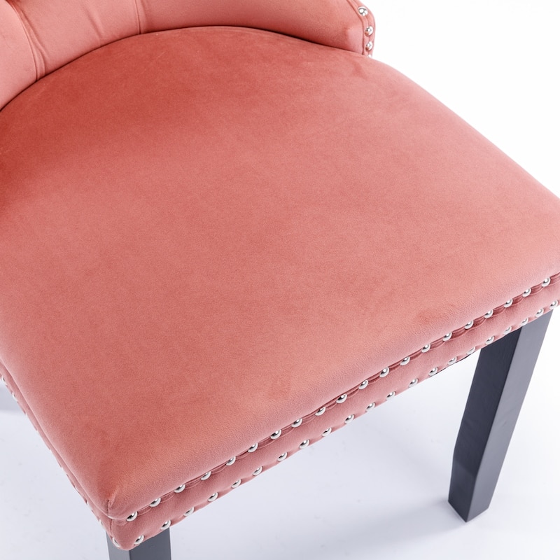 Tufted Velvet Upholstered Dining Chairs 2-pcs Set, Solid Wood Cushion Seats Bistro Chair, Pink Chairs with Nailhead Trim
