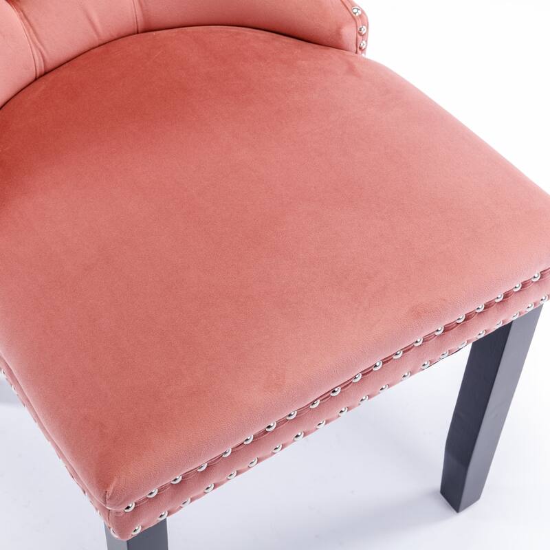 Velvet Dining Chairs Set of 2, Upholstered Dining Chairs with Button Tufted Back, Nailhead Trim & Ring Pull Wingback