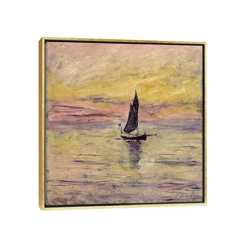 iCanvas "The Sailing Boat, Evening Effect, 1885 " by Claude Monet Framed Canvas Print - Gold - 12x12
