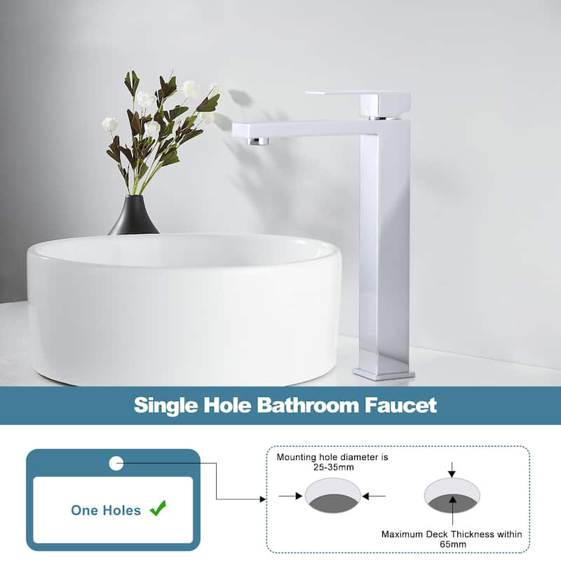 WOWOW Single Handle Single Hole High Arc Bathroom Vessel Faucet