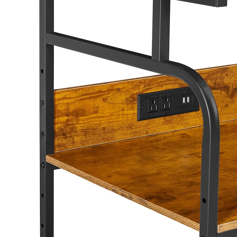 Javlergo 3-Tier Rolling Printer Stand with Locking Wheels Charging Station & AC/USB Outlets Mobile Office Storage Cart