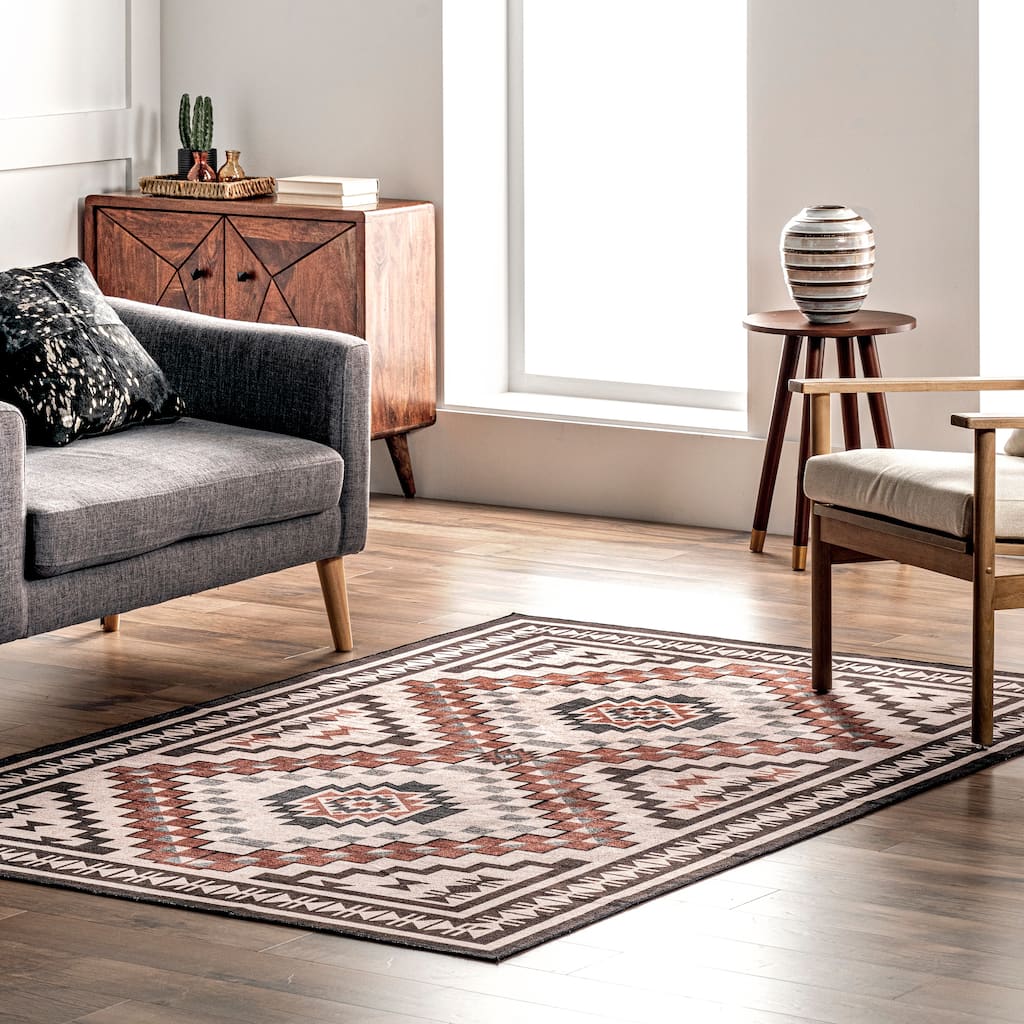 Nuloom Leighton SpinClean Machine Washable Southwestern Medallion Area Rug