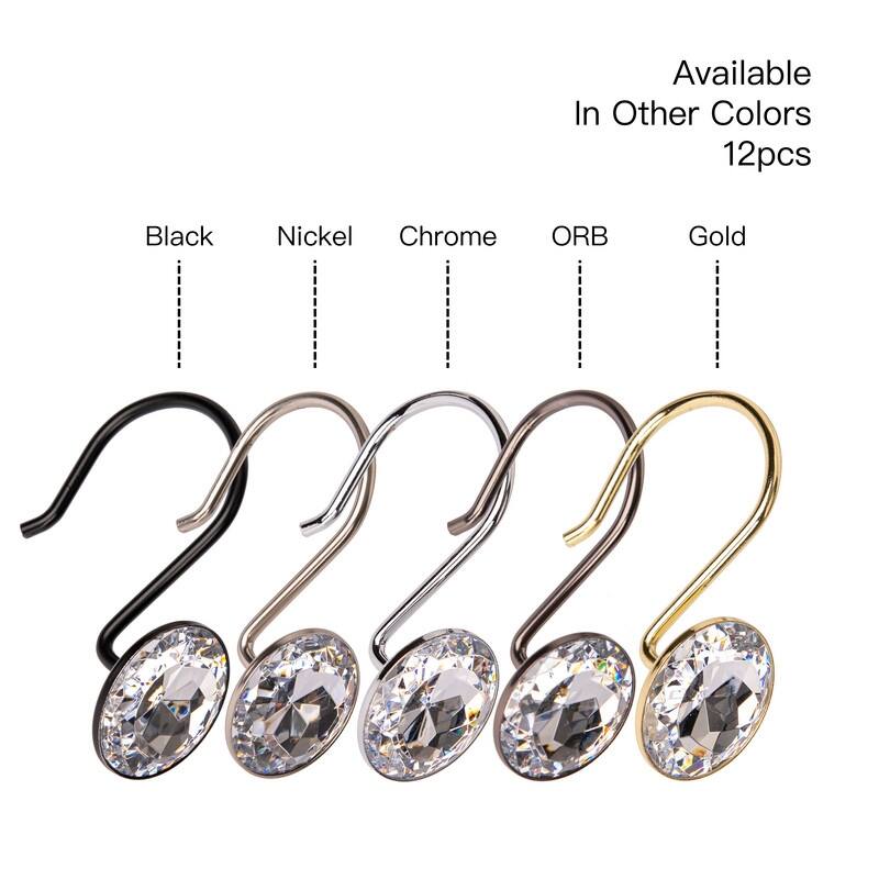 Utopia Alley Shower Curtain Hooks for Bathroom, Rust Resistant Shower Curtain Hooks Rings, Crystal Design, Set of 12