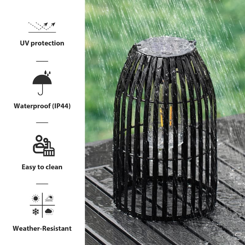 Glitzhome Set of 2 9.75"H Black Striped Outdoor Solar Hanging Lantern