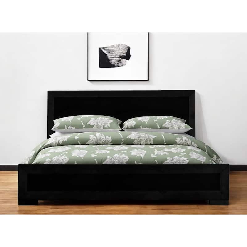 HomeRoots Black Inlaid Panels Solid Wood Full Bed Frame - Full