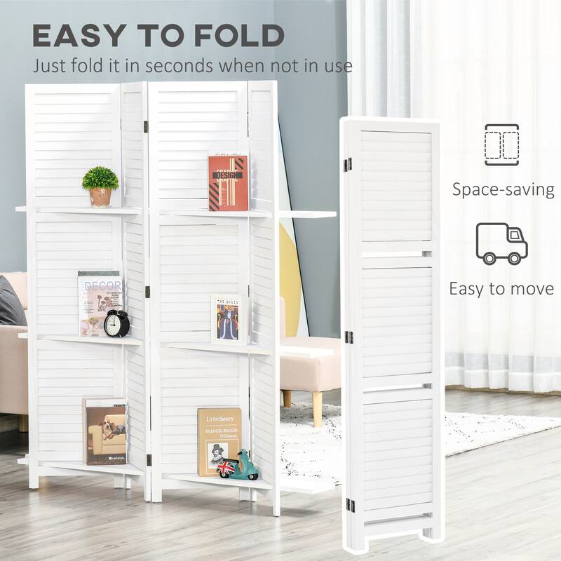 Versatile 4-Panel Folding Room Divider with Storage Shelves for Enhanced Organization and Aesthetic Appeal