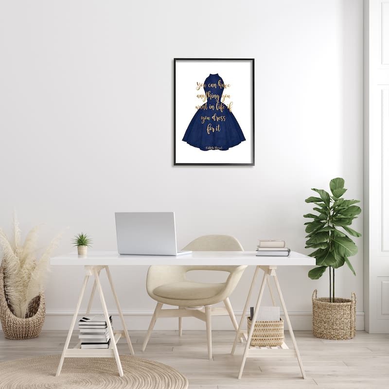 Stupell If You Dress For It Quote Blue Gown Fashion Framed Wall Art