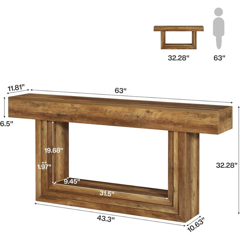 63" Console Table, 2-Tier Long Entryway Table with U-Shaped Base for Living Room Hallway Entrance