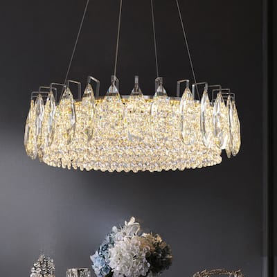 23.6 in. Chrome Crystal Chandelier Round Modern Chandelier Luxury Pendant Ceiling Light Fixture for Dining Room Living Room