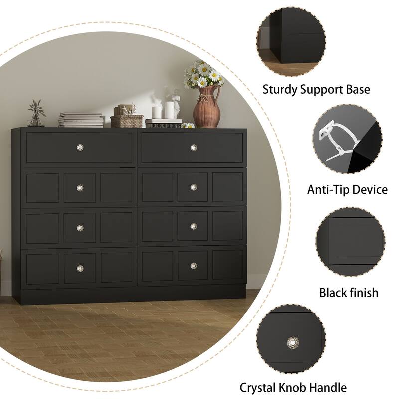 8 Drawer White Dresser, Modern Wood Storage Cabinet with Wide Top, Bedroom Chest Organizer