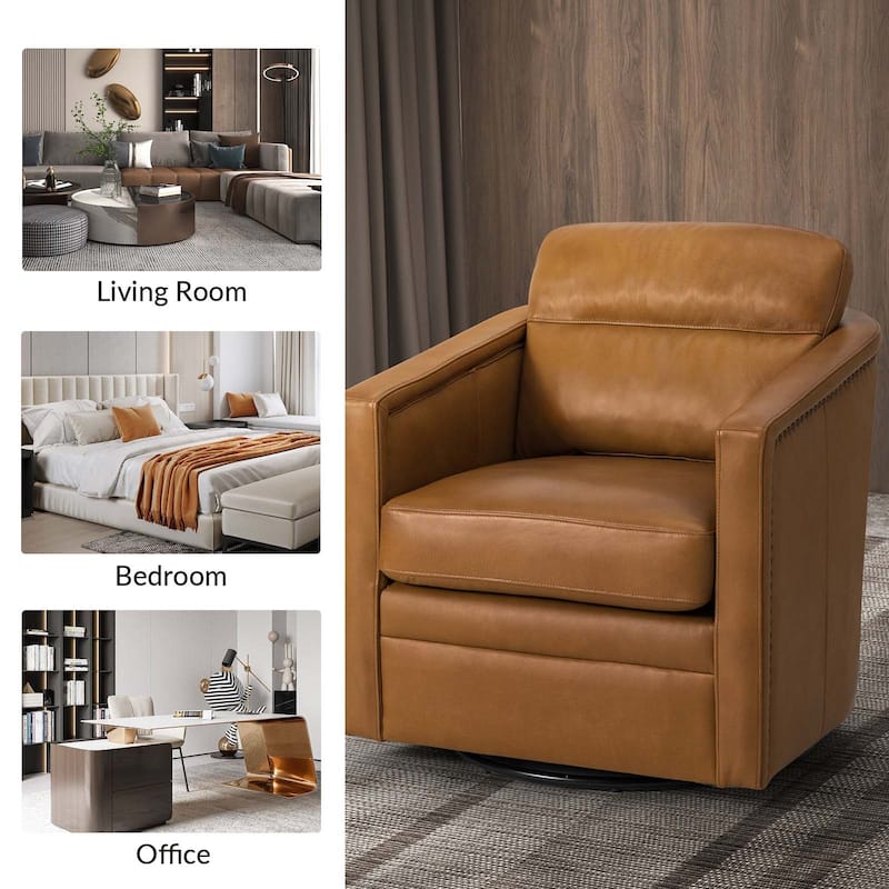 Jorge 28.74" Wide Genuine Leather Swivel Chair with Arms