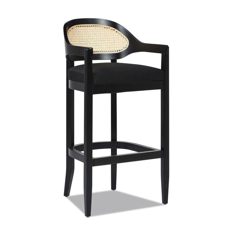 Mid Century Modern Cane Back Bar Stool - Black