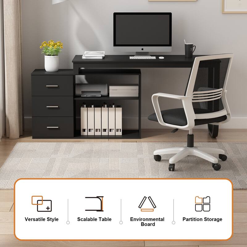 55" L Shaped Desk Writing Computer Desk Storage Workstation 5 Colors