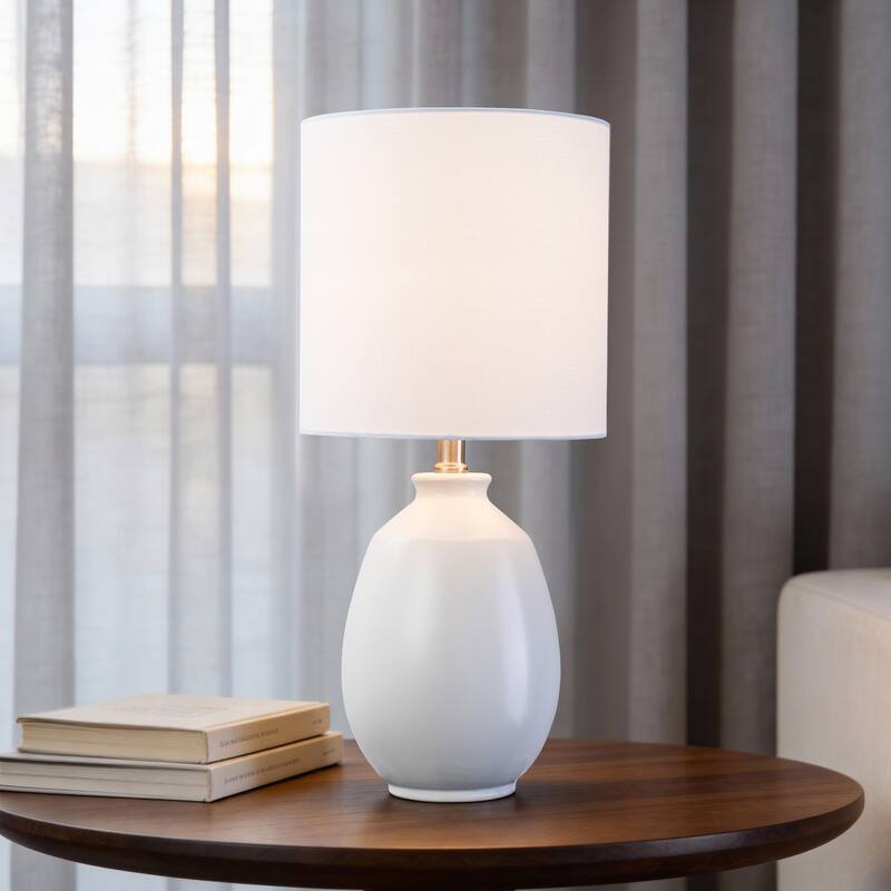 C Cattleya 19in Ceramic Table Lamp with Fabric Linen Shade - White
